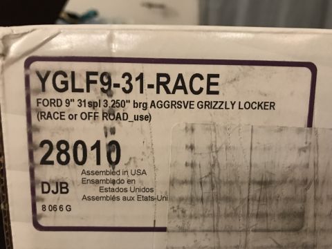 1987 Ford Bronco II - Packaging for a Ford 9-inch Grizzly Locker, part number YGLF9-31-RACE, assembled in USA.