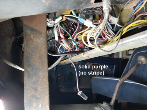 1974 Ford Bronco - This purple/violet wire should be on the ignition switch, but its only purpose is to test the BRAKE warning bulb (which isn't working, and…