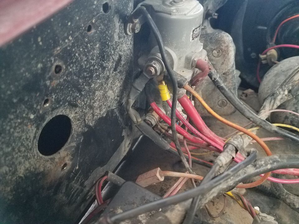 Winch solenoid and wiring harness with red and orange cables