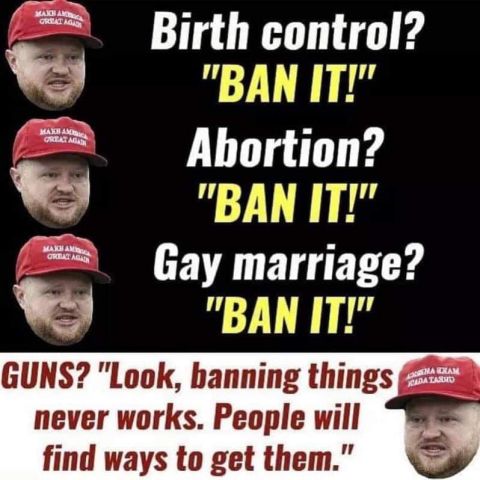 1996 Ford Bronco - This meme discusses various social issues and gun rights, contrasting opinions on banning and the effectiveness of banning certain bans.