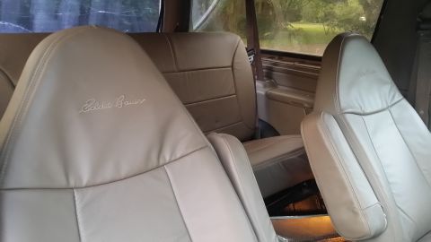 1995 Ford Bronco - Interior view of tan leather Eddie Bauer seats in a 1995 Ford Bronco.