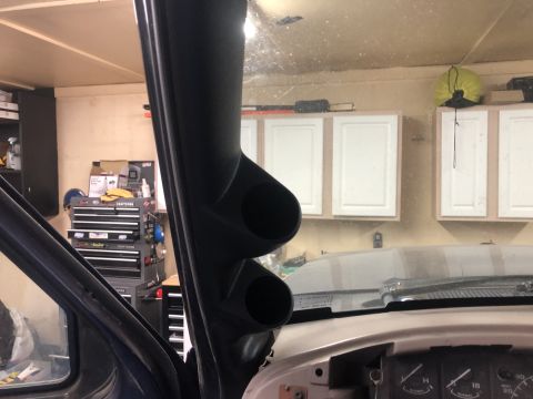 1995 Ford Bronco - A custom gauge pod is installed on the A-pillar inside a vehicle, ready for new gauges.
