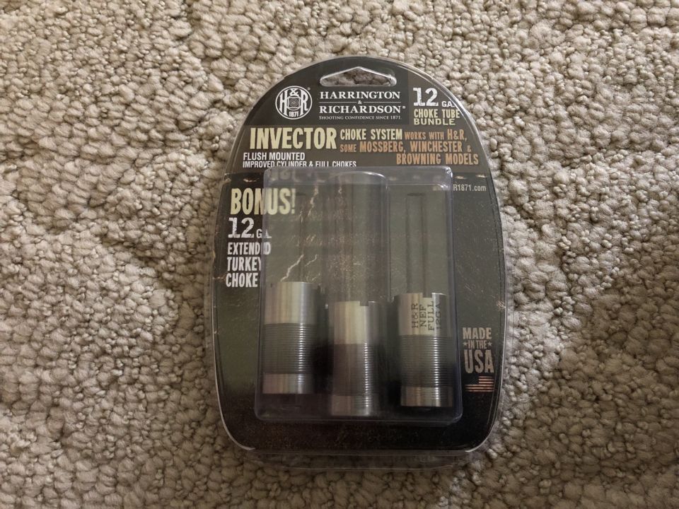 Package of three H&R "Invector" 12 gauge shotgun choke tubes, including one extended turkey choke