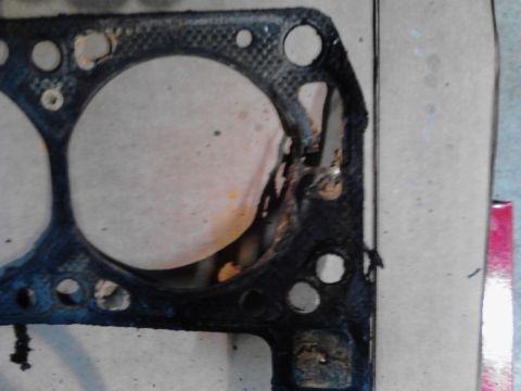 1978 Ford Bronco - A close-up view of a damaged engine gasket, showing signs of wear and tear.