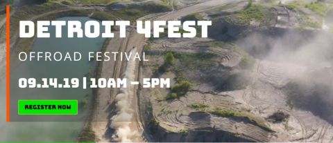 1996 Ford Bronco - This image advertises the Detroit 4Fest Offroad Festival, detailing the date, time, and registration information.