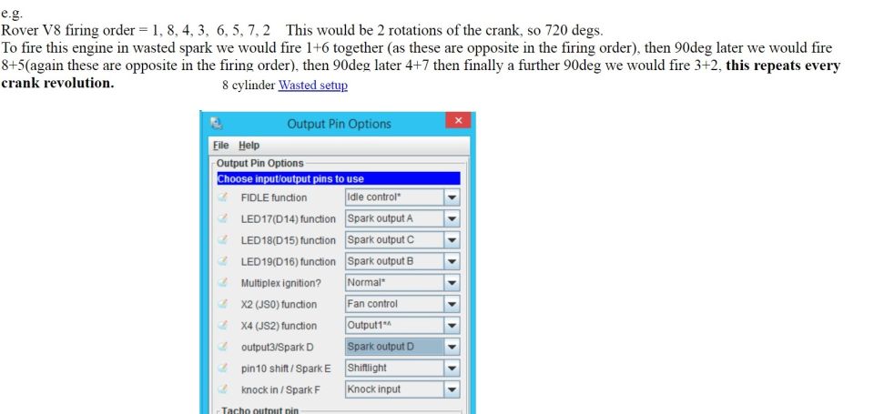 Screenshot of engine control unit output pin options menu