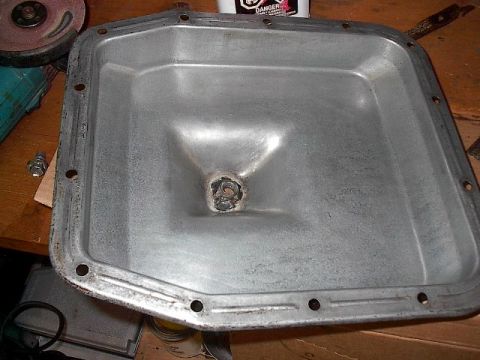 1986 Ford Bronco - AOD tranny pan with new hole in sump