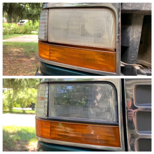 1996 Ford Bronco headlight before and after restoration