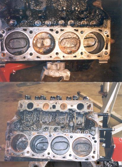 1978 Ford Bronco - This engine block displays significant damage to its pistons, indicating a severe internal issue.