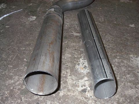 1986 Ford Bronco - Now we're talking ! 3" straight pipe with 2 1/2" to 3" adaptor welded on. Much better!