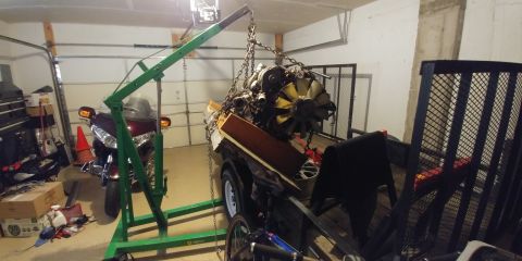 1996 Ford Bronco - 20190731 - Rented an engine lift and had just enough clearance. Turns out trying to get it lifted and maneuvered alone was a chore. Didn't…