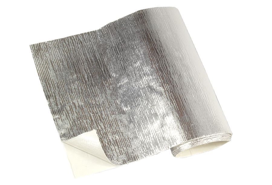 Silver reflective insulation material with a textured surface, partially unrolled