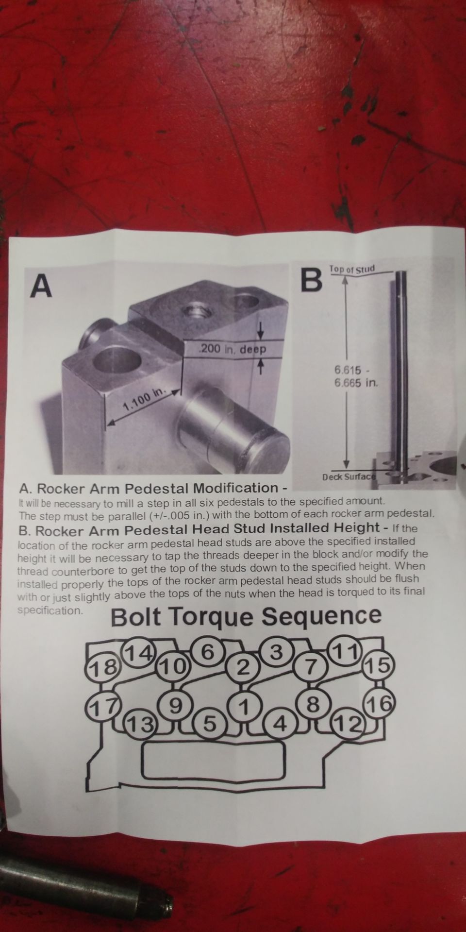 20191028 - ARP head studs documentation. Pretty confused because instructions say to mill the pedestals, but they look like they are flat already? Or maybe a step needs to be milled into it? Definitely not just bolt on like I was told..