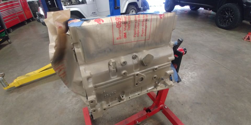 20191104 - 4bt block getting painted. This is after the first coat. One or so more to go.