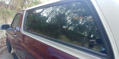 1996 Ford Bronco - 20191105 - Used a combination of WD40, regular glass cleaner, and shop towels. Let the WD40 soak the sticky remnants for a few minutes and…