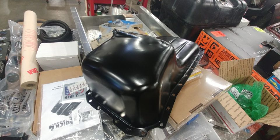 20191105 - Oil pan painted and drying.