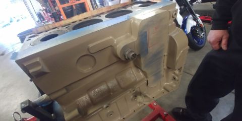 1996 Ford Bronco - 20191105 - Block painted and drying. Ran out of paint, it needs another coat or two. This little plug looks like it might already be a bloc…