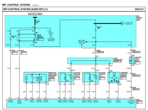 2008 Hyundai Accent - This diagram details the MFI control system, including electrical connections and component labels.