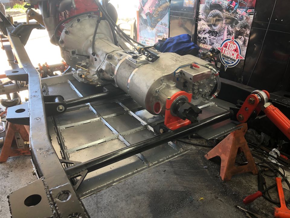 Transmission and frame assembly on jack stands