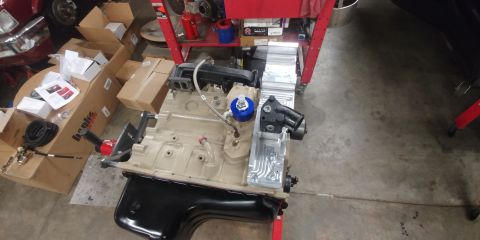 1996 Ford Bronco - 20191115 - Pacbrake universal remote oil filter mount kit is the blue puck here.