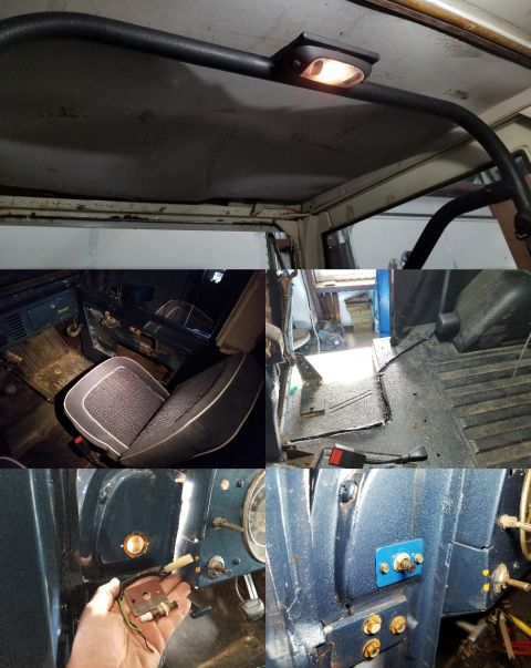 1974 Ford Bronco - This dome/map lamp is common in ~90s~00s Fords, and never seems to show its age. So I fished 3 wires through the cage, screwed a flexible c…