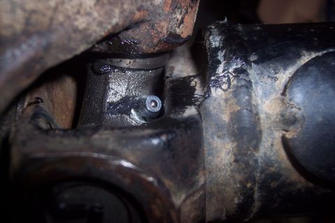 1995 Ford Bronco - Close-up of a driveshaft greaser fitting, showing applied black grease.