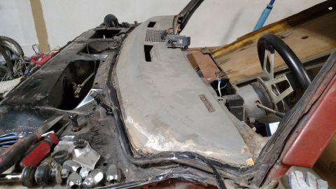 1979 Chevrolet Camaro - Interior view of a 1979 Chevrolet Camaro undergoing restoration, showing the dashboard and steering wheel.