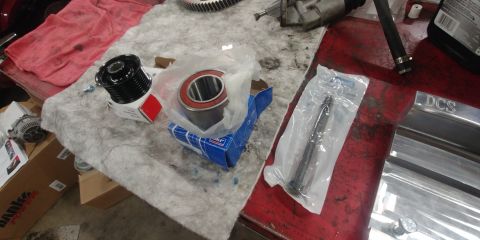 1996 Ford Bronco - 20191118 - New fan/idle bearing, M10 1.5thread pitch by 140 mm long bolt as there was one missing for the lower water neck, and 8 rib pulle…