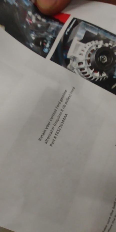 1996 Ford Bronco - 20191118 - Documentation on the high mount AC kit specifies a new 8 rib pulley for the alternator (Part#f65z10344aa, Motorcraft GP720).