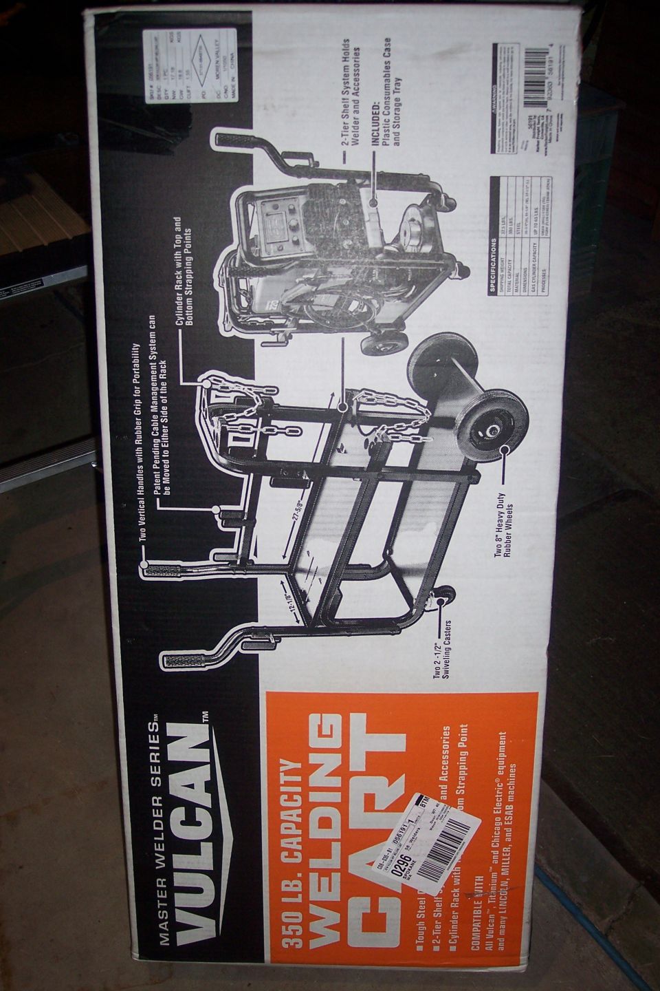 Cardboard box for a VULCAN welding cart