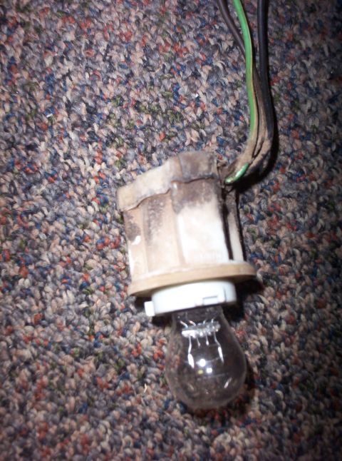 1988 Ford Bronco - Close-up of a vehicle's turn signal bulb socket and wiring, shown on a carpeted surface.