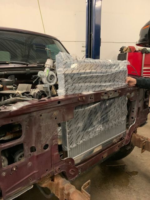 1996 Ford Bronco - 20191226 - Here is a view of the 7.3l diesel radiator trying to fit in a Bronco core support. As you can see... it doesn't fit. The diesel…
