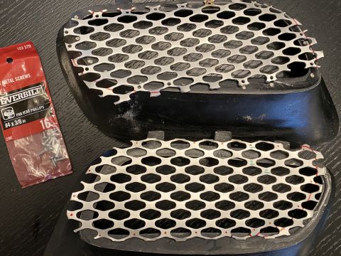 Car grilles with mesh overlay and Everbilt screws