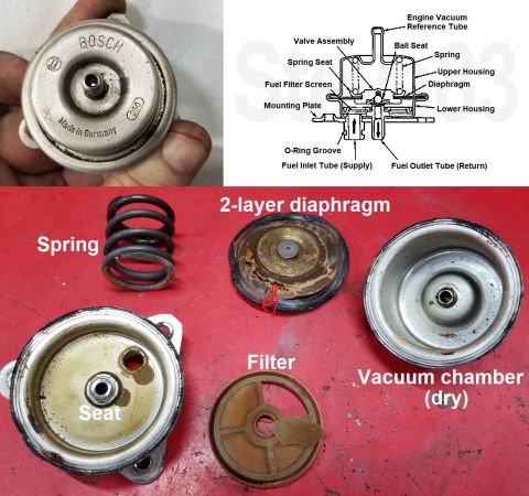 1993 Ford F-250 - Ths failed Fuel Pressure Regulator (FPR) was diagnosed simply by pulling its red vacuum line off, then cycling the key to RUN a few times.…