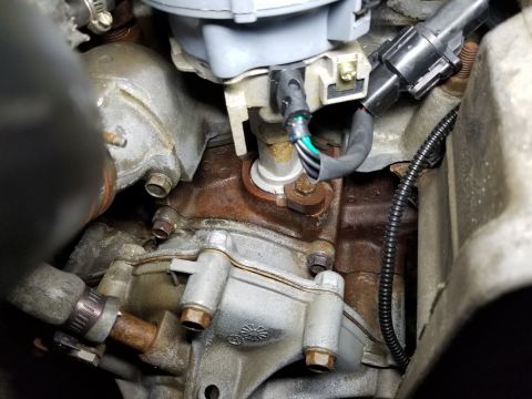 1993 Ford F-250 - After changing the plugs & routing the wires, I set the timing and then marked the distributor base with a chisel aligned with the lip of t…