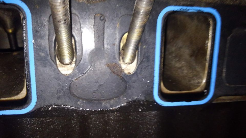 egr passage on the cylinder heads blocked by the gasket. this side had no oil tho
