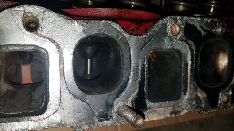 1985 Ford Bronco - This is a close-up view of an engine's cylinder head, showing the intake ports.