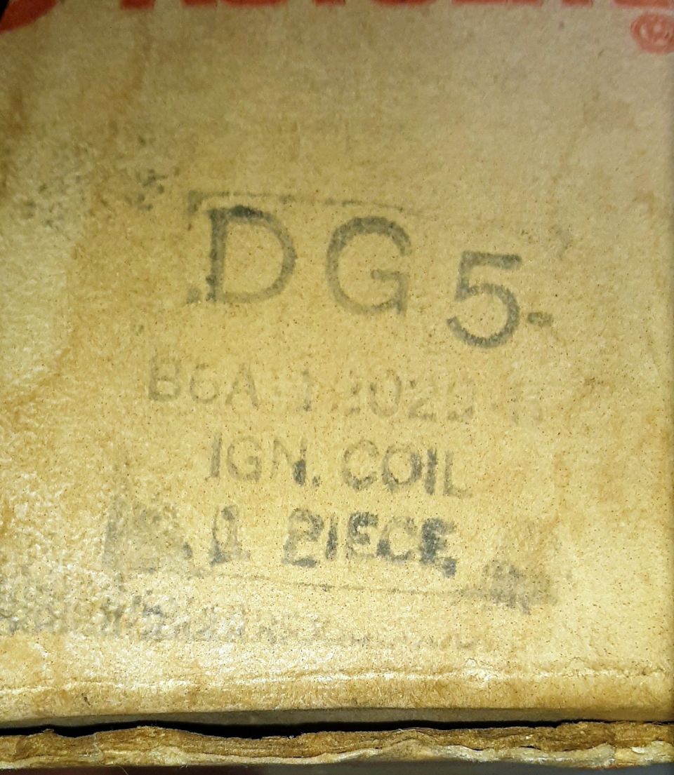 Ignition coil part in box with DG 5- and B6A 1-2020 stamped