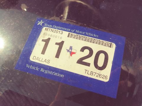 1996 Ford Bronco - A Texas Department of Motor Vehicles registration sticker is affixed to a surface, showing an expiration date of November 2020.