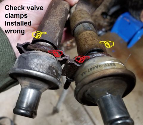 1993 Ford F-250 - While disconnecting the exhaust, I noticed that BOTH of the downstream check valves had been installed wrong (not that they're doing anythi…