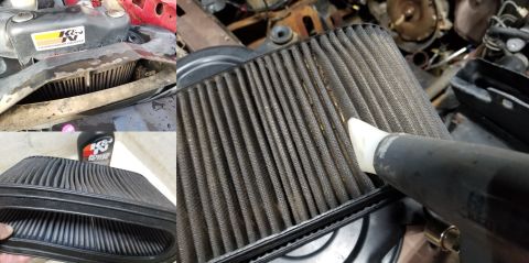 1997 Ford F-250 - A lot of the wheelwell insulation was packed in the air cleaner, around this lifetime air filter. I had to make an attachment for my pneuma…