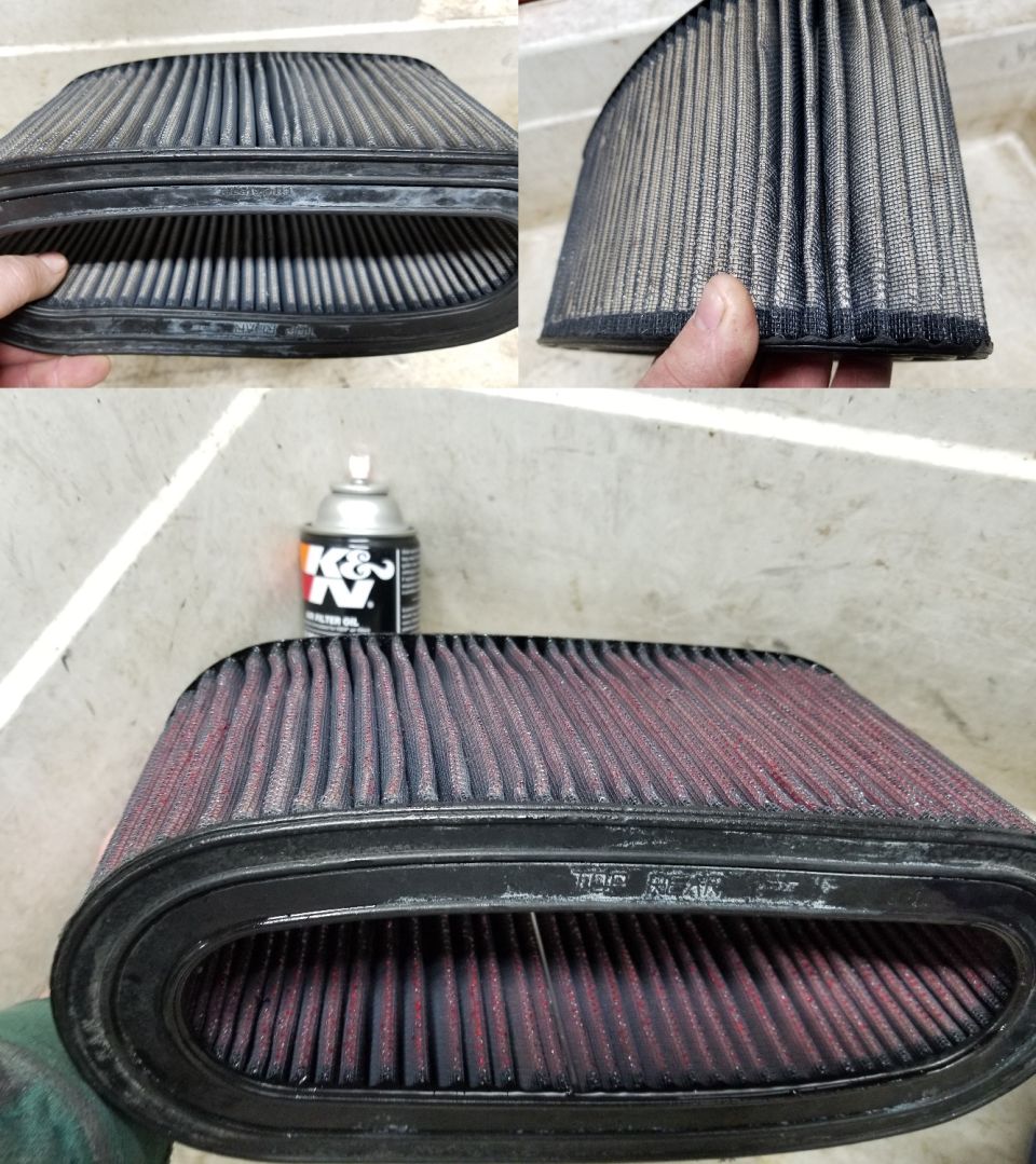 After several vacuumings, washes, & rinses, the K&N came surprisingly clean. I dried it on a space heater for a couple of days before oiling it.
IF THE IMAGE IS TOO SMALL, click it.

SEE THE PREVIOUS IMAGE...