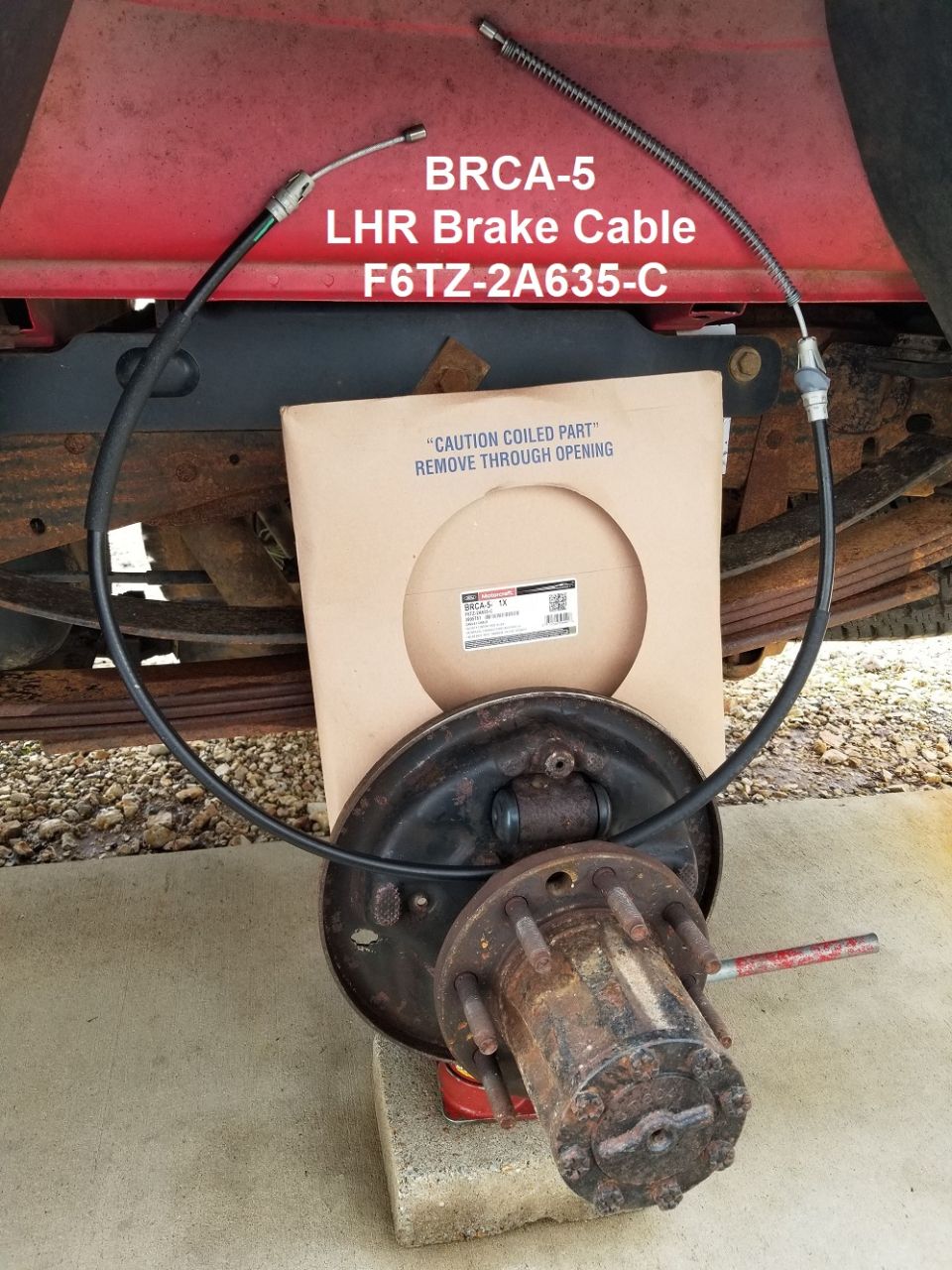 LHR brake cable and drum assembly with part number F6TZ-2A635-C