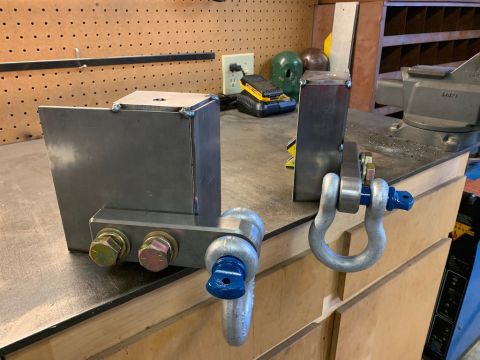 1981 Ford Bronco - Custom metal brackets with shackles, likely for off-road or towing applications.