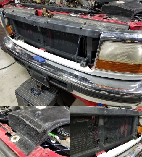 1997 Ford F-250 - To protect the condenser, and to keep rodents & debris out of the air filter, I screened them. This is gray Aluminum residential screen spr…