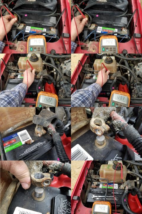 1997 Ford F-250 - Original battery terminals IF THE IMAGE IS TOO SMALL, click it. The top 2 are the Left battery; all the others show the Right battery. Prob…