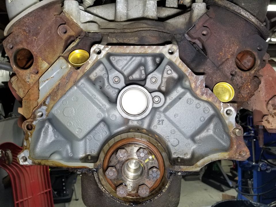 Head rear bores look OK. No apparent leaks from block rear bores or rear main seal.