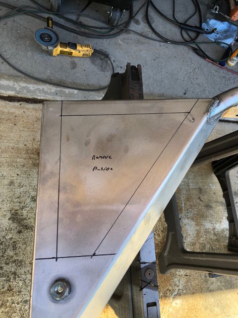 1992 Jeep Wrangler - A metal fabrication project shows a piece of metal with black lines drawn on it, indicating cuts. Text written on the metal reads "Remove P…