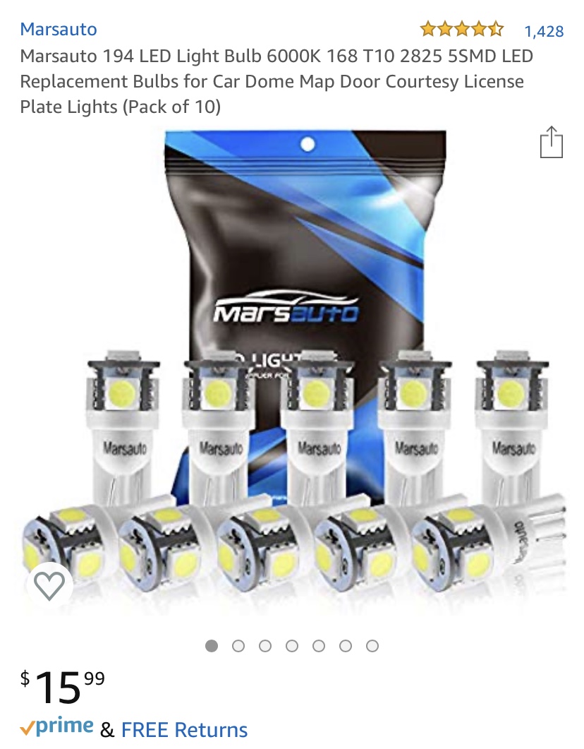 Marsauto 194 LED Light Bulbs 6000K 168 T10 2825 5SMD LED Replacement Bulbs for Car Dome Map Door Courtesy License Plate Lights (Pack of 10)