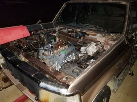 1993 Ford F-250 - Before dropping it back in, I sandblasted & painted the exhaust manifolds, and had them planed (including the new Left one, which wasn't fl…